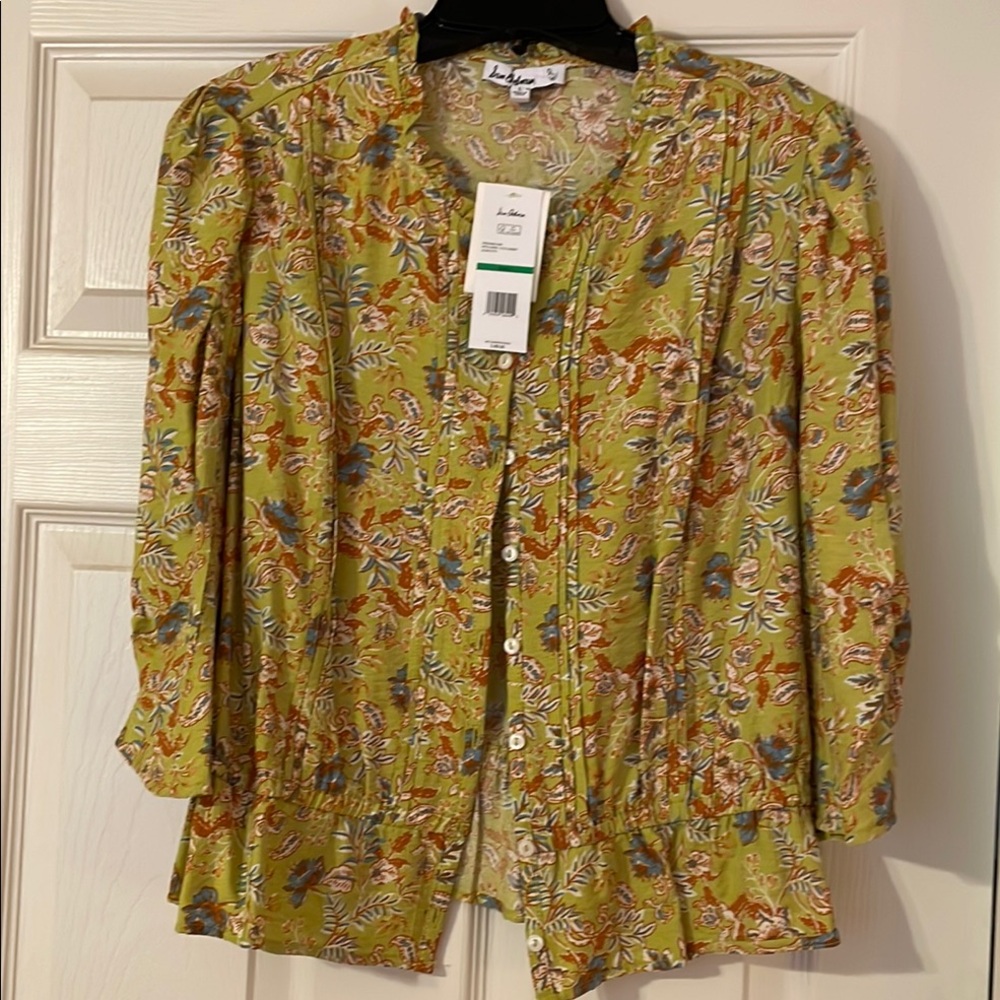 Sam Edelman Floral Button-Up Top - Green and Orange